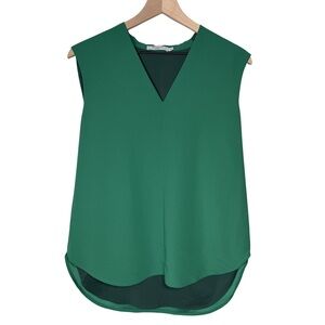 MM LaFleur The Emmy Blouse Large Green V Neck Work Top